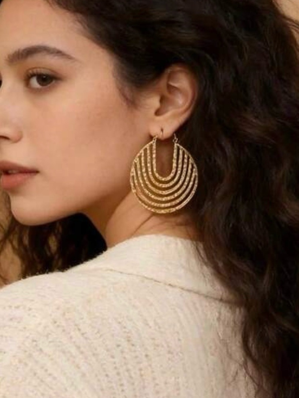 New Anthropologie Cutout Tier Geometric Hoop Earrings - Picture 3 of 11